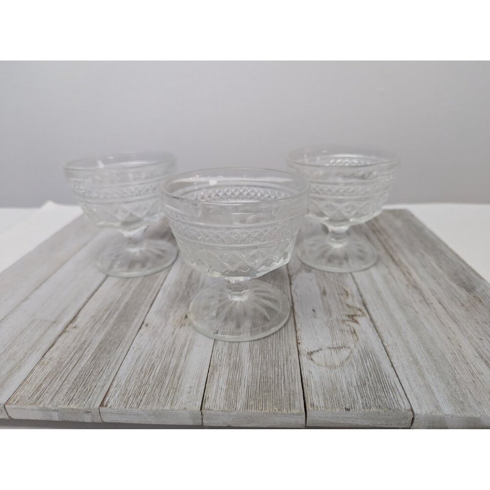 Set Of 3 Vintage Anchor Hocking Wexford Clear Glass Dessert Cups Sherbet Dishes